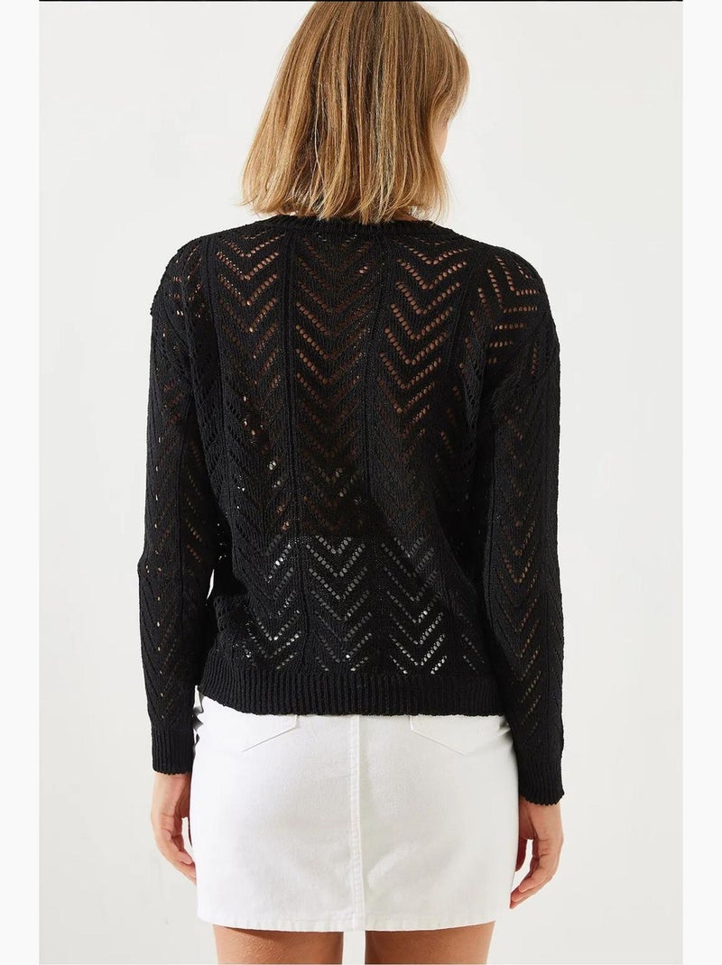 Pull en maille texturée à col en v lucci Noir - Kiabi