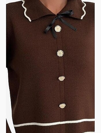Pull en maille texturée à col polo avec détail ruban my fashion