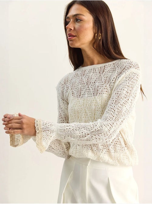 Pull en maille texturée à col rond avec volants lucci - Kiabi