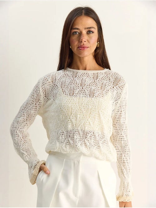Pull en maille texturée à col rond avec volants lucci - Kiabi