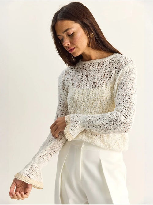Pull en maille texturée à col rond avec volants lucci - Kiabi