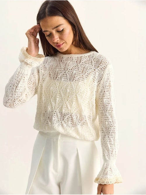 Pull en maille texturée à col rond avec volants lucci - Kiabi