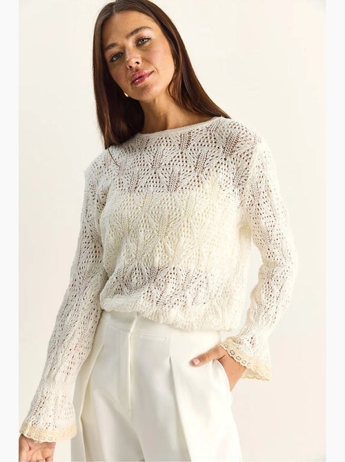 Pull en maille texturée à col rond avec volants lucci - Kiabi