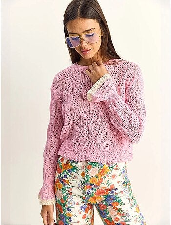 Pull en maille texturée à col rond avec volants lucci