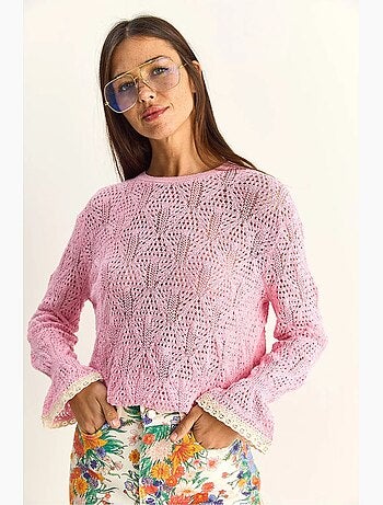 Pull en maille texturée à col rond avec volants lucci