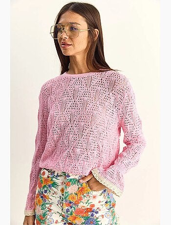 Pull en maille texturée à col rond avec volants lucci