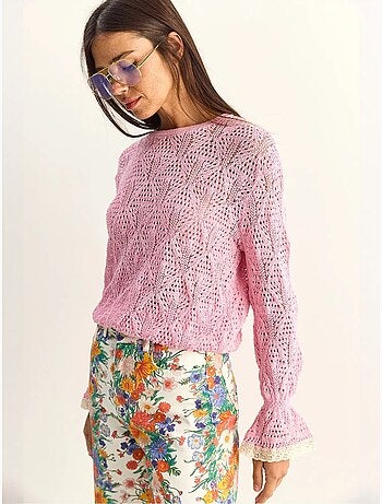 Pull en maille texturée à col rond avec volants lucci