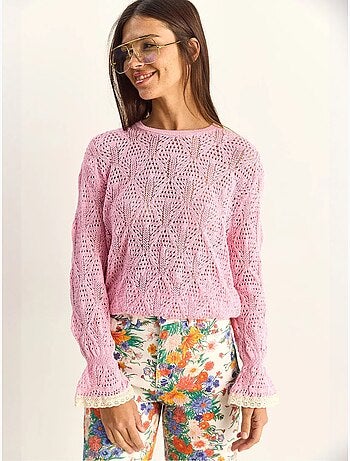 Pull en maille texturée à col rond avec volants lucci