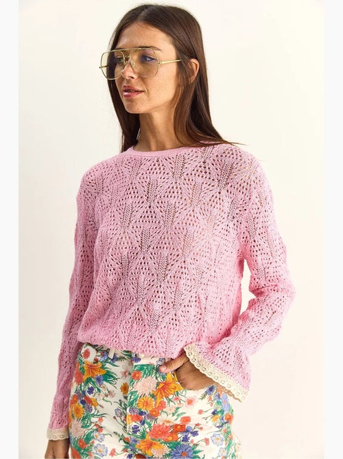 Pull en maille texturée à col rond avec volants lucci - Kiabi Pull en maille texturée à col rond avec volants lucci - Kiabi