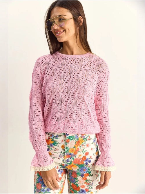 Pull en maille texturée à col rond avec volants lucci - Kiabi Pull en maille texturée à col rond avec volants lucci - Kiabi