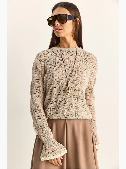 Pull en maille texturée à col rond avec volants lucci - Kiabi