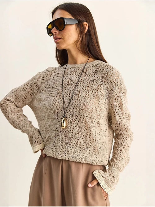 Pull en maille texturée à col rond avec volants lucci - Kiabi