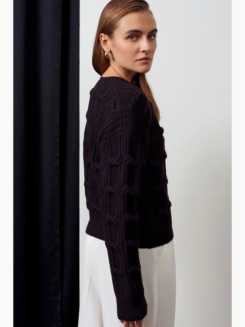 Pull en maille texturée à col rond dilvin Noir - Kiabi