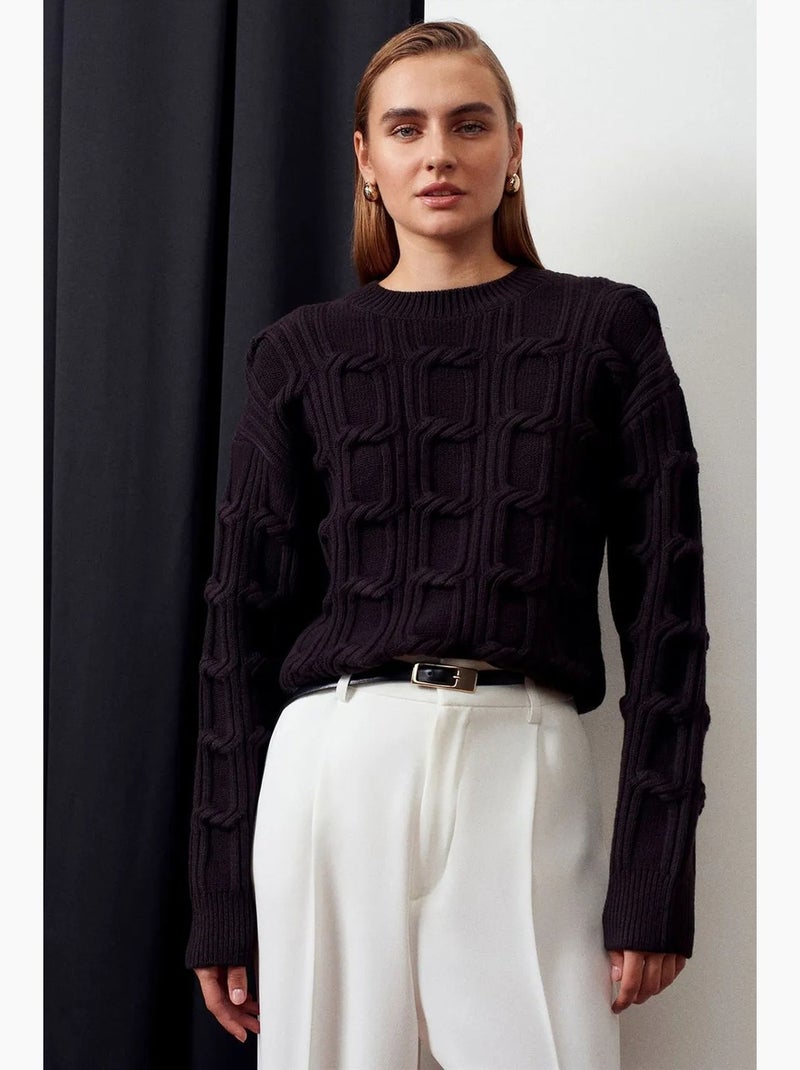Pull en maille texturée à col rond dilvin Noir - Kiabi