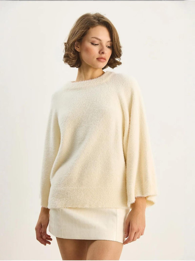 Pull en maille texturée à col rond lucci Ivoire - Kiabi