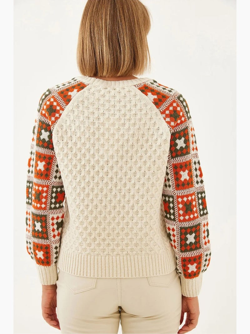 Pull en maille texturée à col rond lucci Ivoire - Kiabi