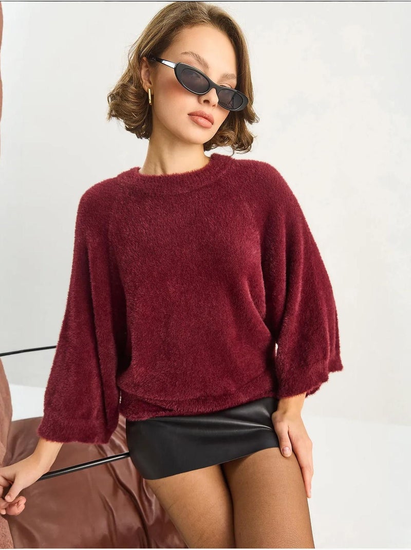 Pull en maille texturée à col rond lucci Rouge bordeaux - Kiabi