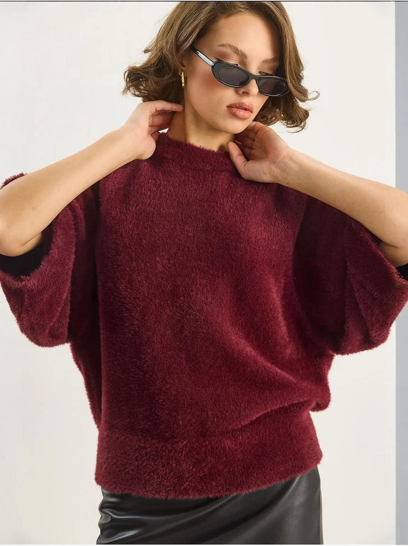 Pull en maille texturée à col rond lucci Rouge bordeaux - Kiabi