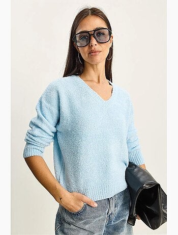 Pull en maille texturée à col v lucci