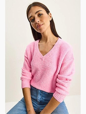 Pull en maille texturée à col v lucci