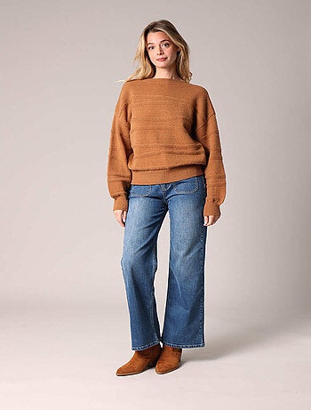 Pull en maille texturée à manches longues bouffantes 'Deeluxe'