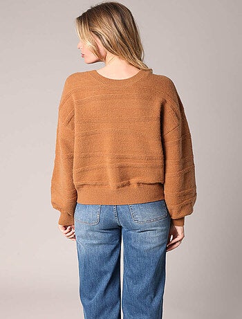 Pull en maille texturée à manches longues bouffantes 'Deeluxe'
