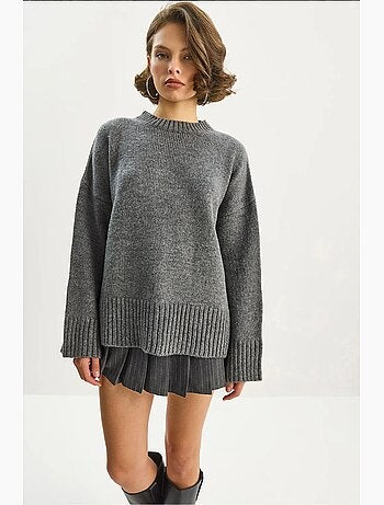 Pull en maille texturée surdimensionnée à col ras du cou lucci