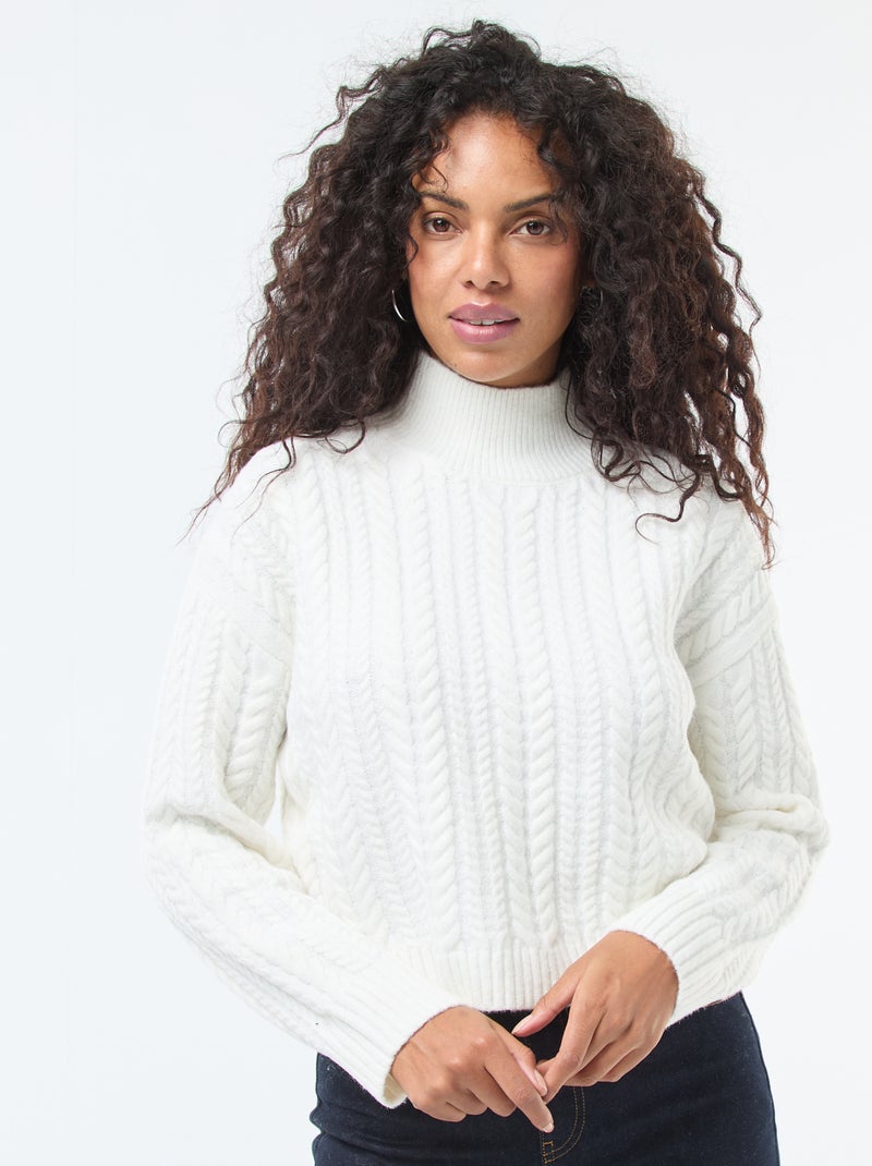 Pull en maille torsade et col montant Blanc Femme Kiabi