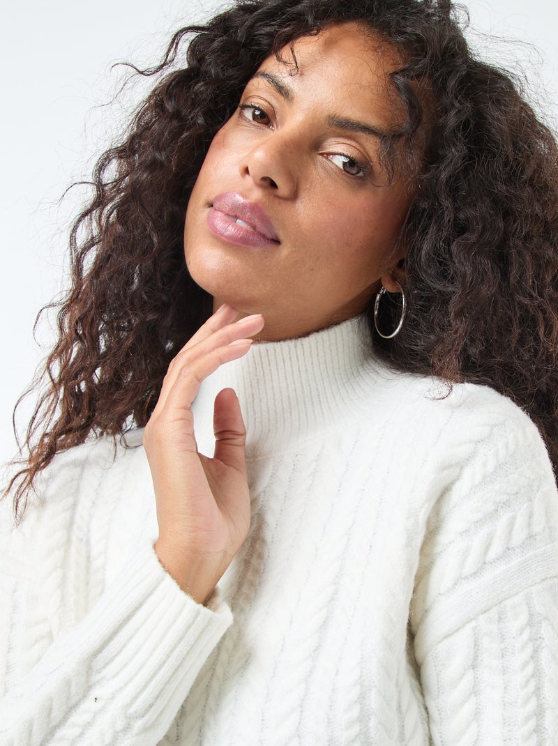 Pull en maille torsade et col montant Blanc - Kiabi