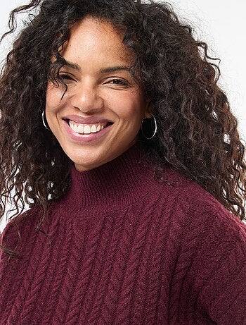 Pull en maille torsade et col montant