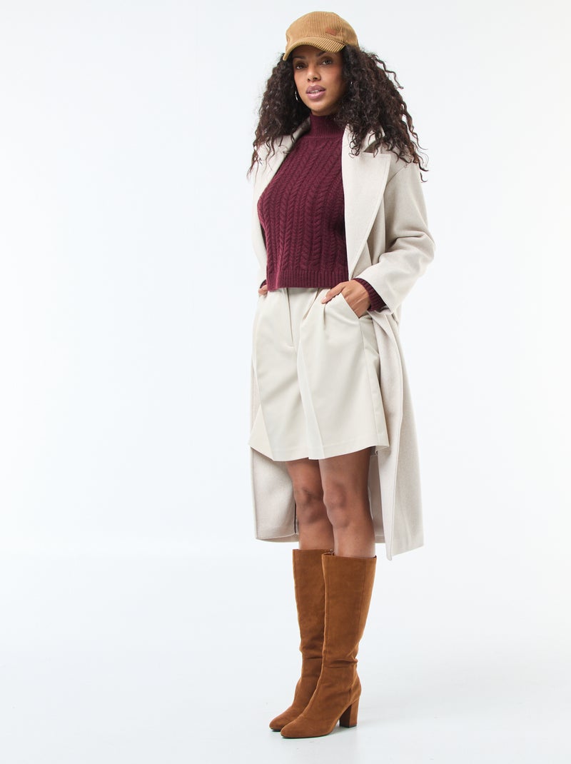 Pull en maille torsade et col montant Rouge - Kiabi