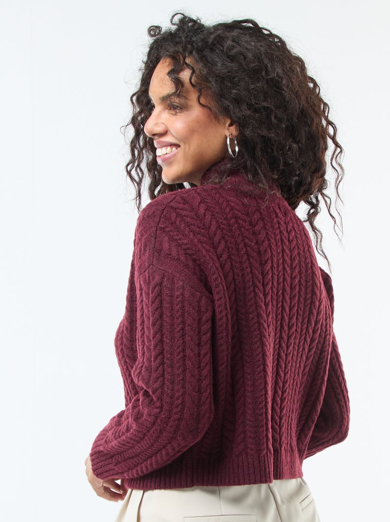 Pull en maille torsade et col montant Rouge - Kiabi