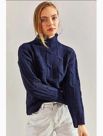 Pull en maille torsadée à demi-col roulé lucci