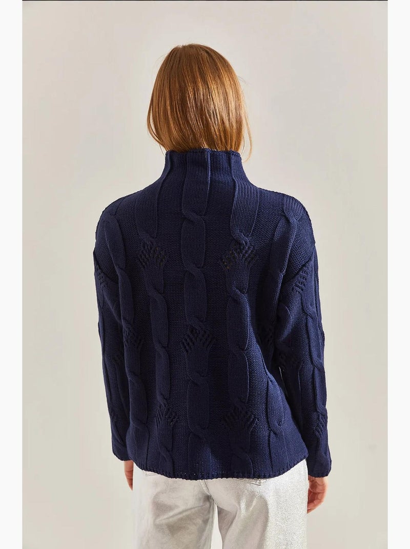 Pull en maille torsadée à demi-col roulé lucci Bleu marine - Kiabi
