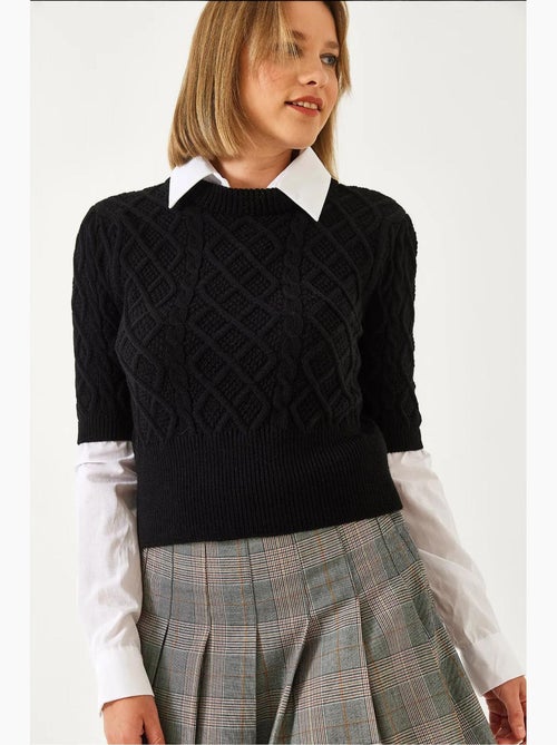 Pull en maille torsadée à détails chemise lucci - Kiabi Pull en maille torsadée à détails chemise lucci - Kiabi