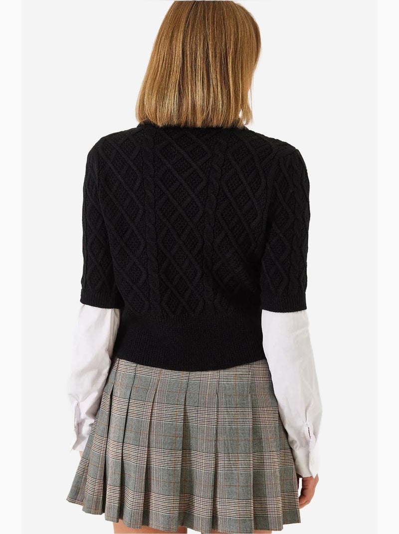 Pull en maille torsadée à détails chemise lucci Noir - Kiabi