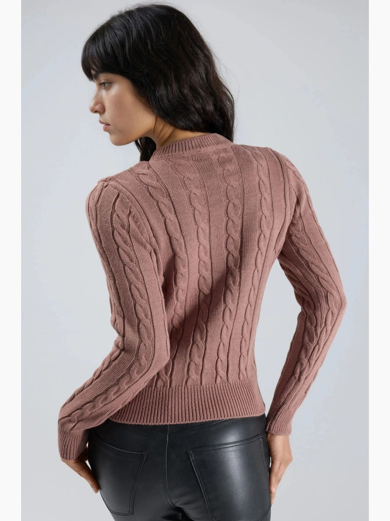 Pull en maille torsadée ajusté avec détails côtelés my fashion Vieux rose - Kiabi