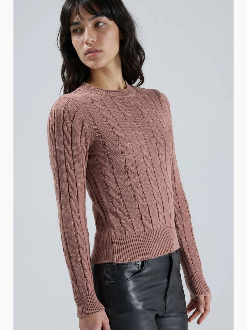 Pull en maille torsadée ajusté avec détails côtelés my fashion Vieux rose - Kiabi