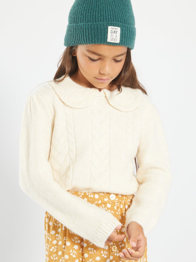 Pull en maille torsadée avec col Ecru - Kiabi