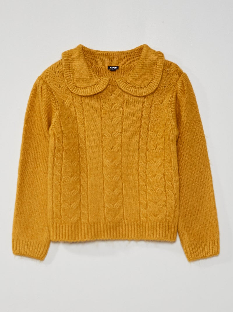 Pull en maille torsadée avec col Moutarde - Kiabi