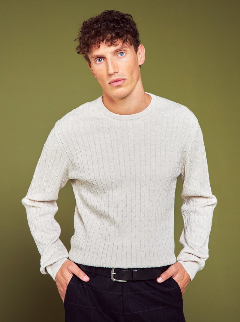 Pull en maille torsadée Beige - Kiabi