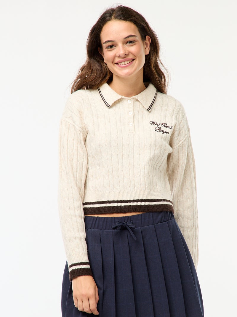 Pull en maille torsadée Beige - Kiabi