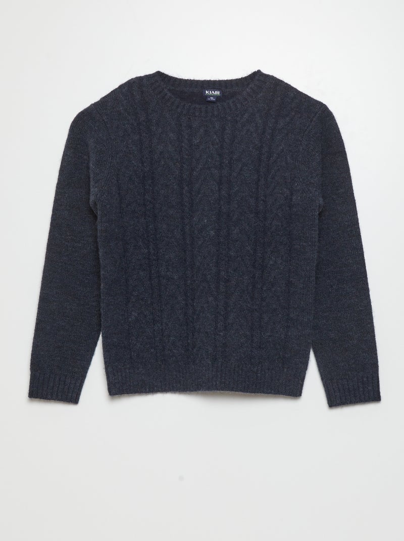 Pull en maille torsadée bleu - Kiabi