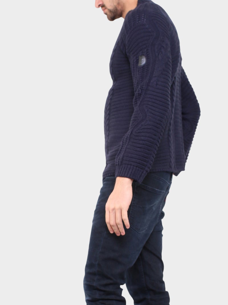 Pull en maille torsadée Bleu marine - Kiabi