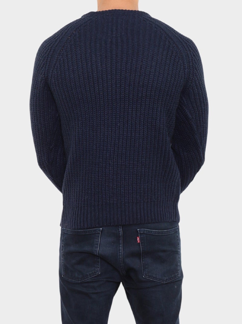 Pull en maille torsadée Bleu marine - Kiabi