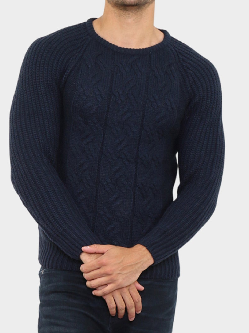 Pull en maille torsadée Bleu marine - Kiabi