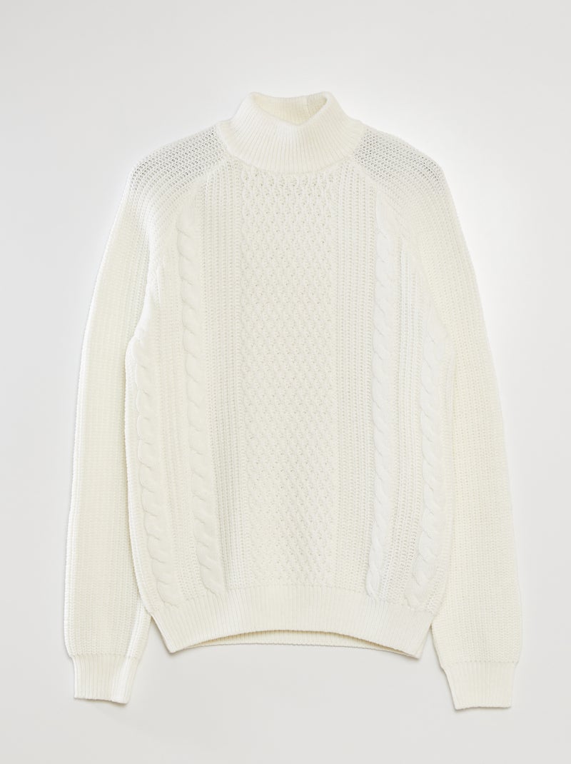 Pull en maille torsadée col montant blanc - Kiabi