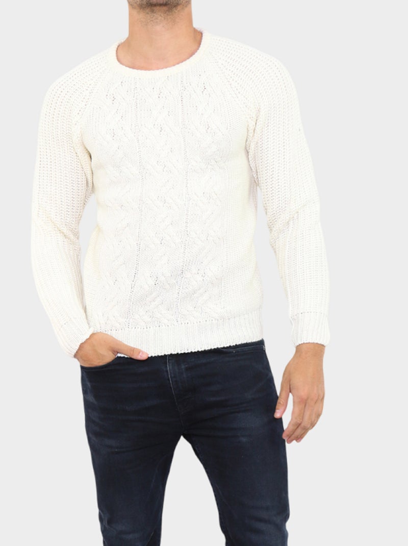 Pull en maille torsadée Ecru - Kiabi