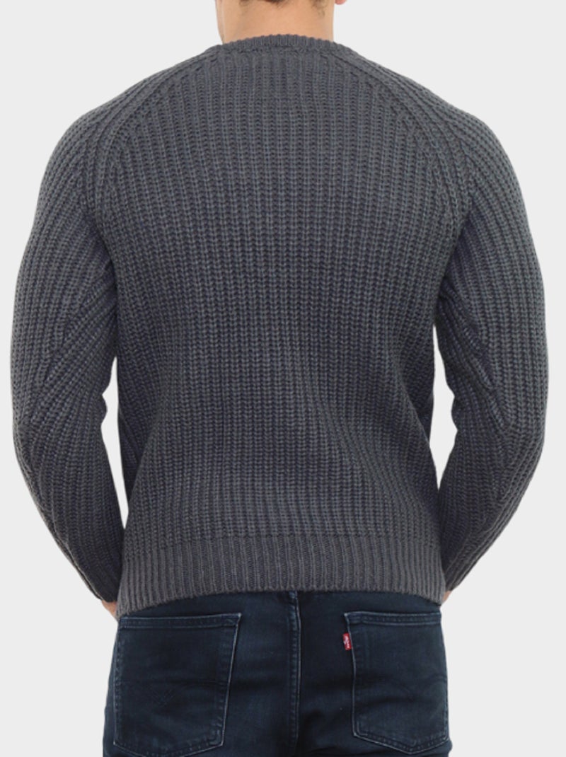 Pull en maille torsadée gris anthracite - Kiabi