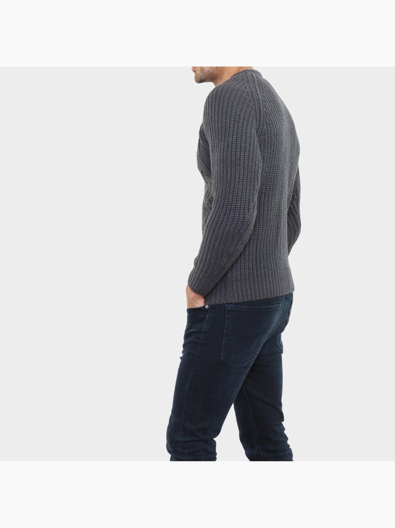 Pull en maille torsadée gris anthracite - Kiabi